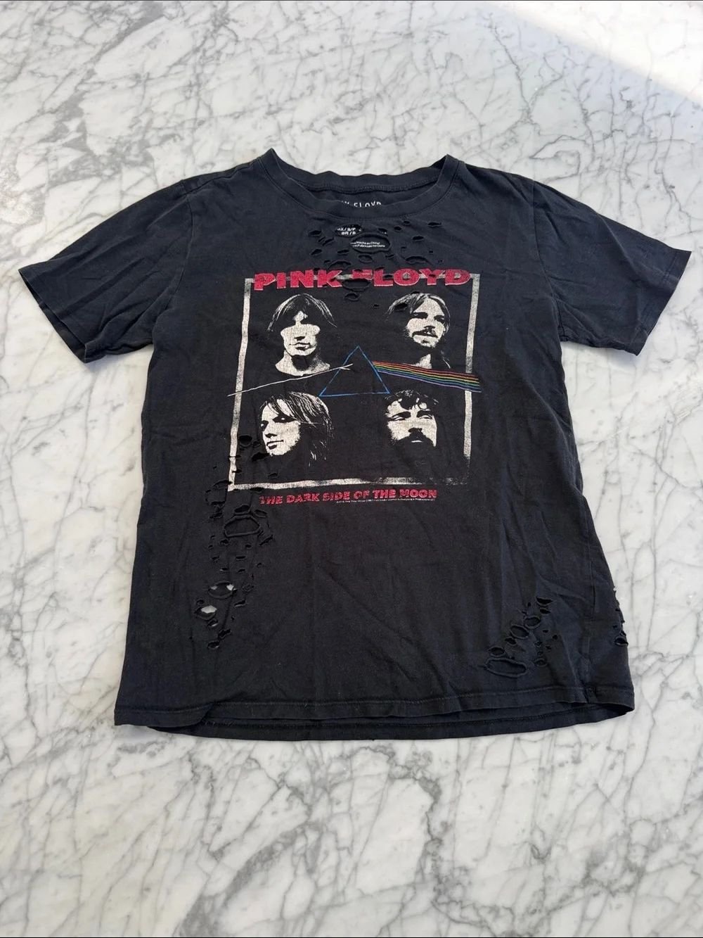 Pink Floyd Women’s Distressed Black Graphic Band Tee Sz S
